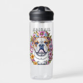 Personalisierte Bulldog und Whimsikäre Blume Trinkflasche (Vorderseite)