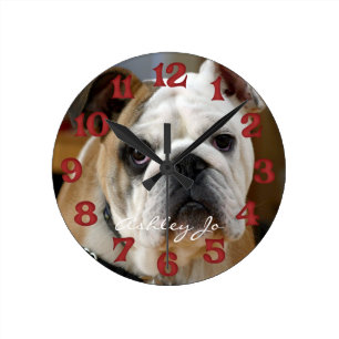 Personalisierte Bulldog-Wall-Uhr Runde Wanduhr
