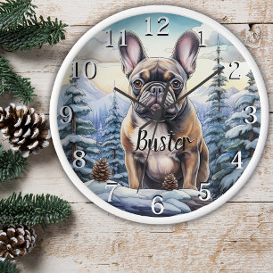 Personalisierte Bulldog-Winter-Wall-Uhr Uhr