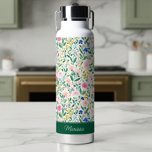 Personalisierte bunte Blumenmonogramm-Wasserflasch Trinkflasche