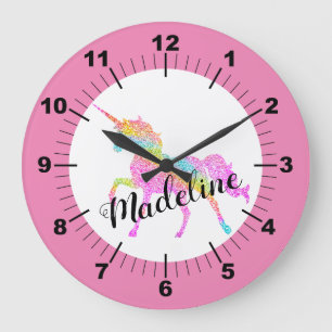 Personalisierte Bunte Einhorn-Großuhr Große Wanduhr