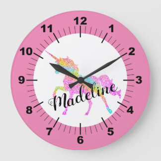 Personalisierte Bunte Einhorn-Großuhr Große Wanduhr