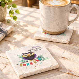 Personalisierte bunte Eule Steinuntersetzer