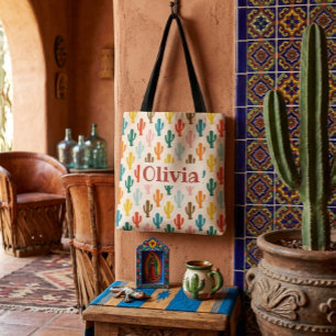 Personalisierte Bunte Kaktusmuster-Tragetasche Tasche