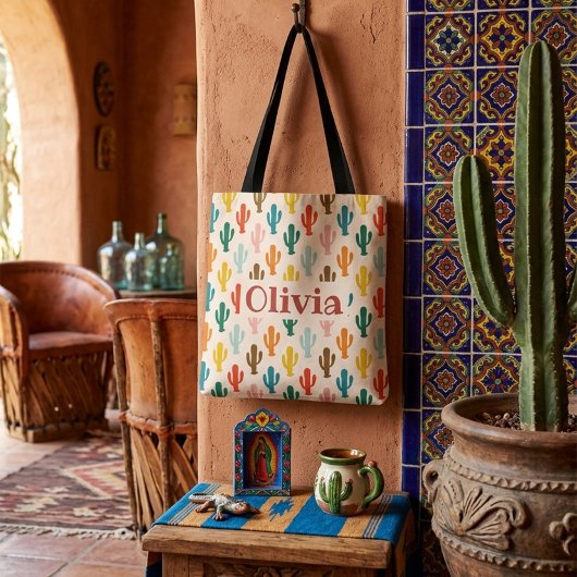 Personalisierte Bunte Kaktusmuster-Tragetasche Tasche