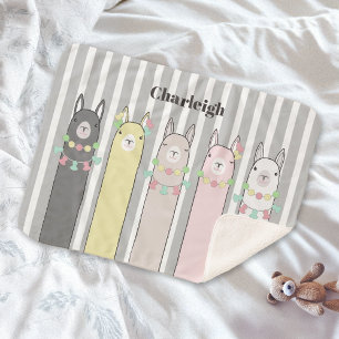 Personalisierte Bunte Lamas Süße Tierkinder Sherpadecke
