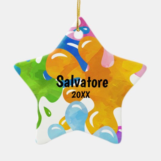 Personalisierte bunte Schlamm-Weihnachtsverzierung Keramik Ornament (Vorne)