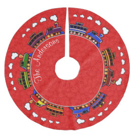 Personalisierte bunte Spielzeug-Züge Polyester Weihnachtsbaumdecke