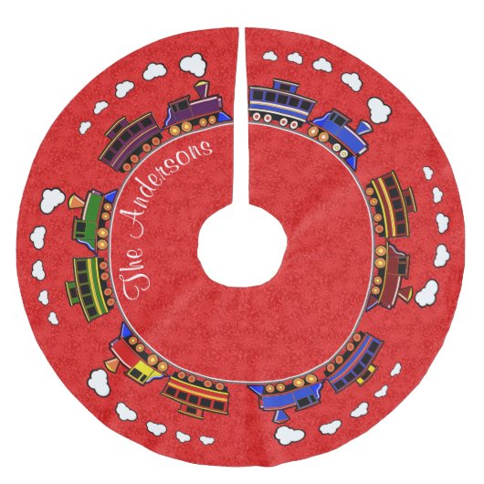 Personalisierte bunte Spielzeug-Züge Polyester Weihnachtsbaumdecke (Vorderseite)