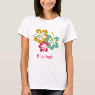 Personalisierte bunte tropische Hibiskus-Blumen T-Shirt