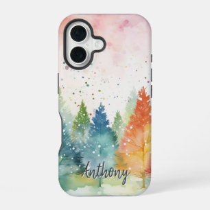 Personalisierte Bunte Wasserfarben-Wald-Handyhülle iPhone 16 Hülle