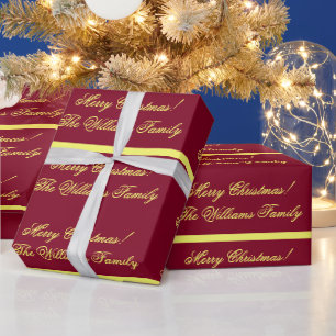 Personalisierte Burgunder-Gold-Weihnachtsgeschenke Geschenkpapier