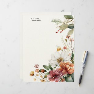 Personalisierte Burgunder-Türkis-Weiße Floralien Briefbogen