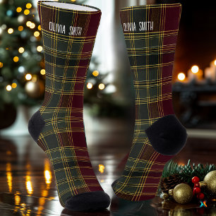 Personalisierte Burgunderrote und Goldene Schotten Socken