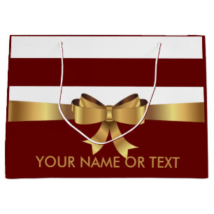 Personalisierte Burgundy Bold Stripes Golden BOW Große Geschenktüte