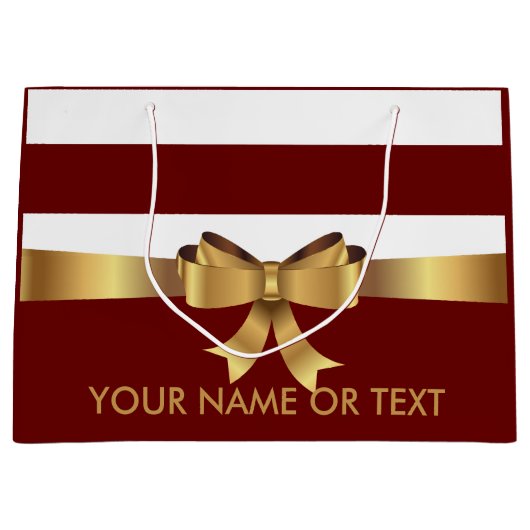 Personalisierte Burgundy Bold Stripes Golden BOW Große Geschenktüte (Vorderseite)