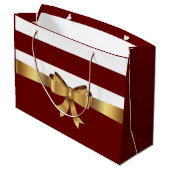 Personalisierte Burgundy Bold Stripes Golden BOW Große Geschenktüte (Rückseite Schrägansicht)