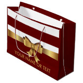 Personalisierte Burgundy Bold Stripes Golden BOW Große Geschenktüte (Vorderseite Schrägansicht)