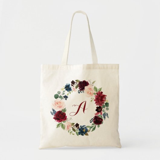 personalisierte Burgundy Floral Tote Bag Bridesmai Tragetasche (Vorne)