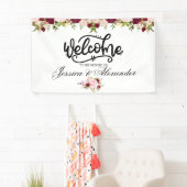 Personalisierte Burgundy Floral Wedding Banner (Insitu)