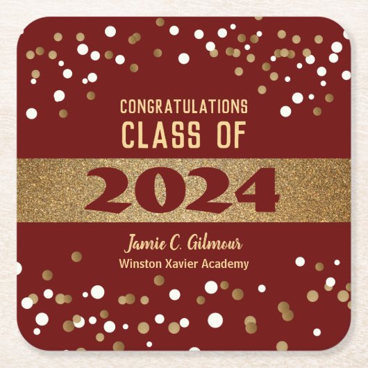 Personalisierte Burgundy Red Class 2024 Abschluss Rechteckiger Pappuntersetzer (Vorderseite)