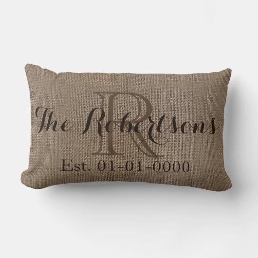Personalisierte Burlap-Look Rustikale Hochzeit/Fam Lendenkissen (Vorderseite)