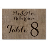 Personalisierte Burlap Rustic Wedding Tischnummer (Rückseite)