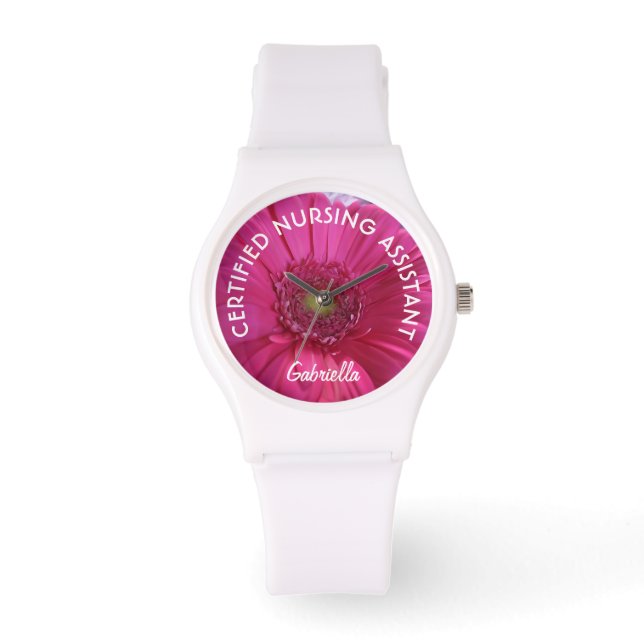 Personalisierte C.N.A. Pink Daisy Watch Armbanduhr (Vorderseite)