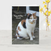 Personalisierte Calico-Katze vor dem Geburtstag Karte (Gelbe Blume)