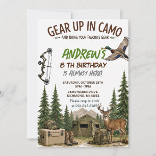 Personalisierte Camo-Jungen-Jagd-Geburtstagsfeier Einladung