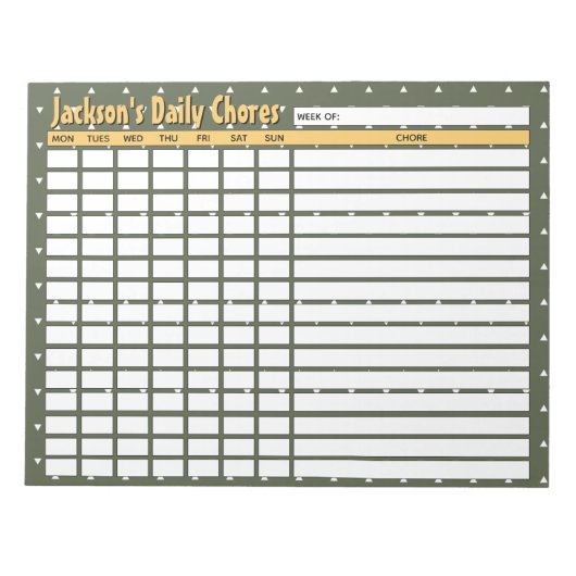 Personalisierte Camou Green Daily Chores Notizblock (Vorderseite)