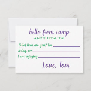 Personalisierte Camp-Notecards für Jungen Dankeskarte