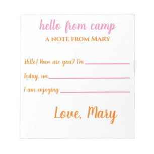 Personalisierte Camp-Notepad für Mädchen Notizblock