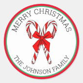 Personalisierte Candy Canes und Bow Weihnachten Runder Aufkleber (Vorderseite)