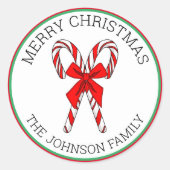 Personalisierte Candy Canes und Bow Weihnachten Runder Aufkleber (Vorderseite)