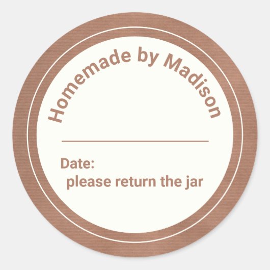 Personalisierte Canning Homemade | Rückgabe des Ja Runder Aufkleber (Vorderseite)