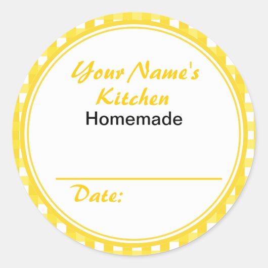 Personalisierte Canning Jar Stickers Gelbe Karos (Vorderseite)