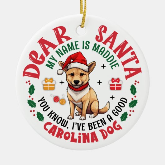 Personalisierte Carolina Dog Weihnachtsbaumrunde Keramik Ornament (Vorne)