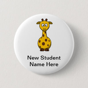 Personalisierte Cartoon-Giraffe für neue Studenten Button