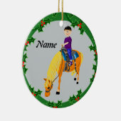Personalisierte Cartoon Junge auf Pferd Keramikornament (Rechts)