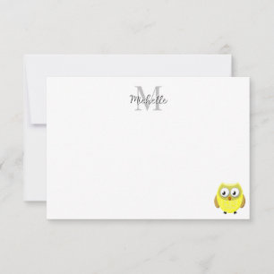 Personalisierte Cartoon-Monogramm-Eule  Mitteilungskarte