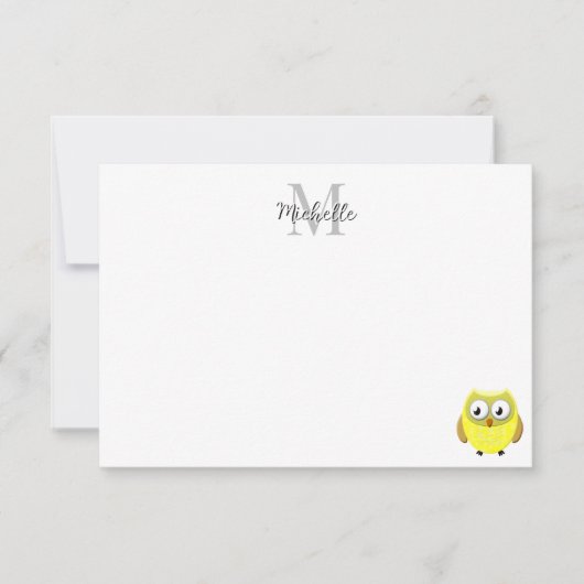 Personalisierte Cartoon-Monogramm-Eule Mitteilungskarte (Vorderseite)