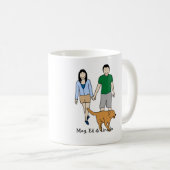Personalisierte Cartoonbecherpaare und -hund Kaffeetasse (VorderseiteRechts)