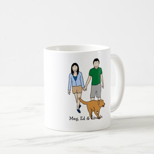 Personalisierte Cartoonbecherpaare und -hund Kaffeetasse (VorderseiteRechts)