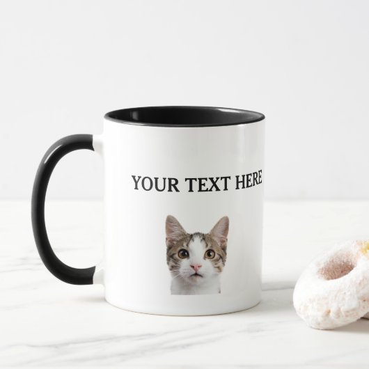 Personalisierte Cat Face Name Pet Lover Owner Tass Tasse (Mit Donut)