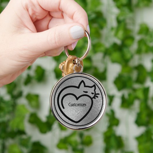 Personalisierte Cat Liebe Silver Black Logo Schlüsselanhänger (Hand)