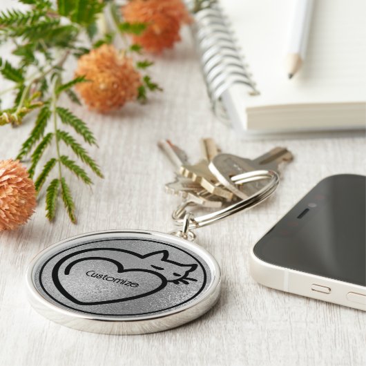 Personalisierte Cat Liebe Silver Black Logo Schlüsselanhänger (Seite)