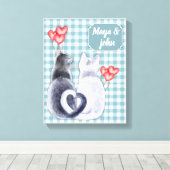 Personalisierte Cat Liebe Stretched Canvas Print Leinwanddruck (Insitu (Holzboden))