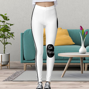 Personalisierte Cat Mama Schwarz-weiß gestreift St Leggings