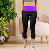 Personalisierte Cat Mama Vibes on Lila Black Strip Capri Leggings